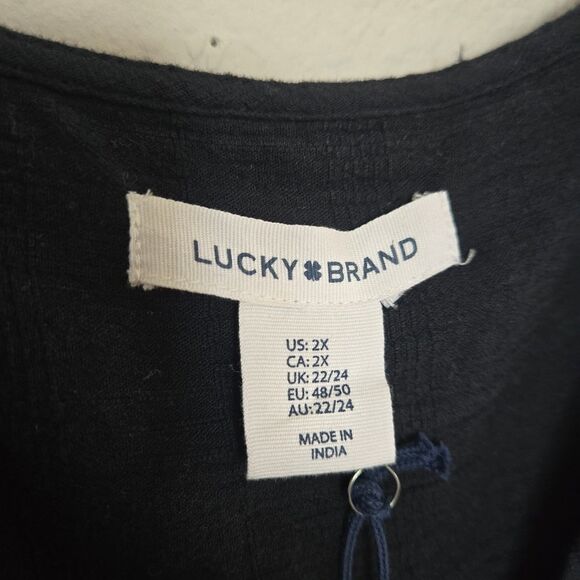 Lucky Brand Black Flutter Sleeves V-Neck Tiered Midi Dress Size 2X - Picture 9 of 10